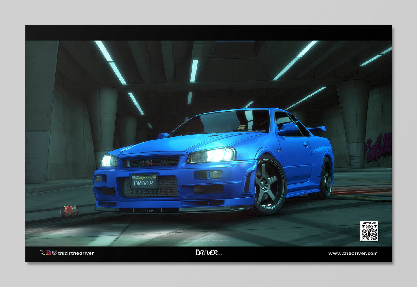 AR Animated Poster - GT-R R34 S-tune (Bayside Blue) - Lower Grand Ave