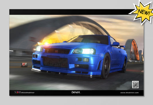 AR Animated Poster - GT-R R34 S-tune (Bayside Blue) - 6th Street Bridge